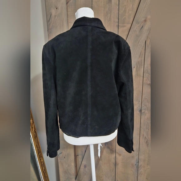 VINTAGE 100% pig suede Sarah chapman button front short jacket in Black Size S/M - Picture 4 of 16